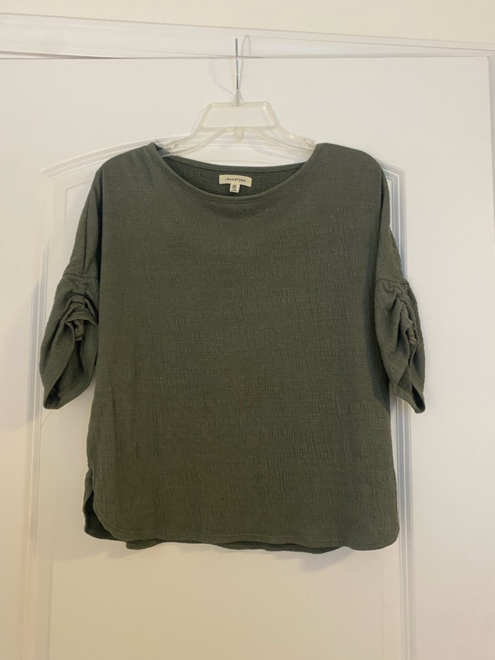 Max Studio Olive Green Short Sleeve Tunic with Sleeve Detail